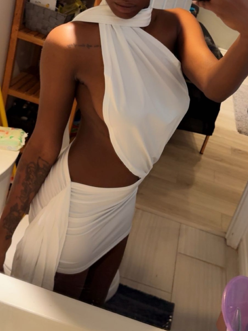 Elegant White Asymmetric Halter Mini Dress